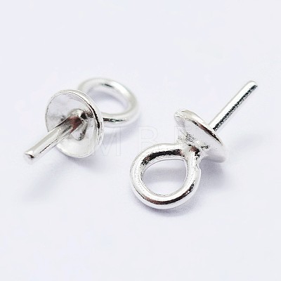 925 Sterling Silver Cup Pearl Bail Pin Pendants STER-F036-04S-3mm-1