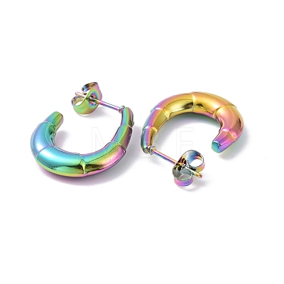 Ion Plating(IP) Rainbow Color 304 Stainless Steel Croissant Stud Earrings EJEW-G293-27M-1