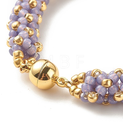 Glass Seed Beaded Bracelet with Brass Magnetic Clasp BJEW-JB07802-05-1