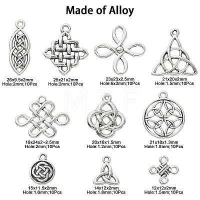 100Pcs 10 Styles Tibetan Style Alloy Pendants TIBEP-CJ0002-45-1