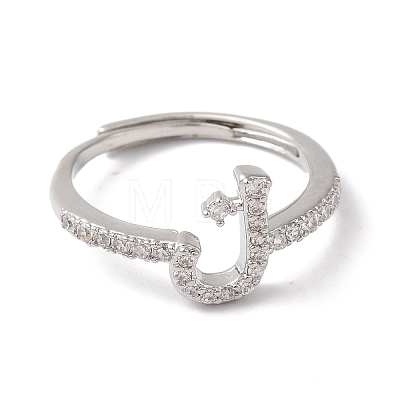 Rack Plating Brass Cubic Zirconia Arabic Letters Adjustable Rings for Women RJEW-S407-10P-14-1