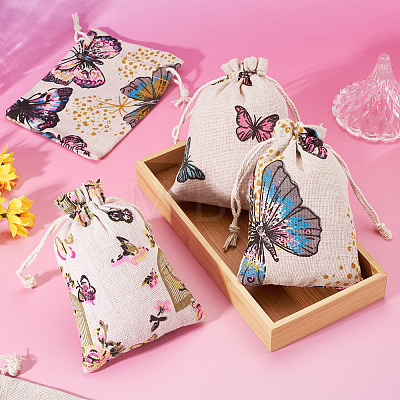 15Pcs 3 Styles Butterfly Printed Polycotton(Polyester Cotton) Packing Pouches Drawstring Bags ABAG-TA0002-14-1