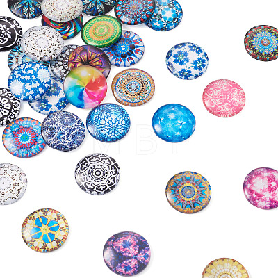 Yilisi Printed Glass Half Round/Dome Cabochons GGLA-YS0001-01-1