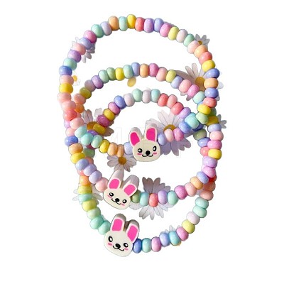 Easter Acrylic Rabbit & Rondelle Beaded Stretch Bracelets for Girl FS-WGB8062-01-1
