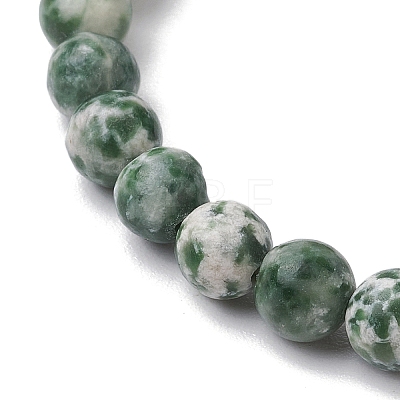 Natural Green Spot Jasper Round Beaded Stretch Bracelets for Women Men BJEW-JB11369-1