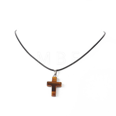 5Pcs 5 Style Natural & Synthetic Mixed Gemstone Cross Pendant Necklaces Set with Waxed Cord for Women NJEW-JN04176-1