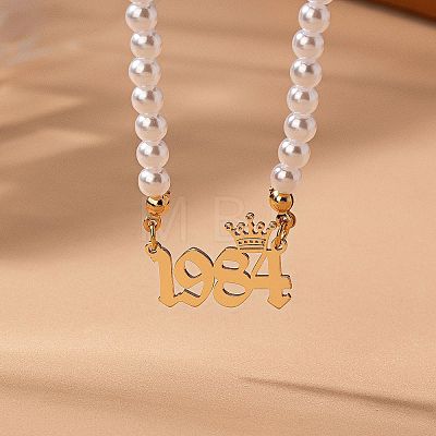 Alloy Crown Birth Year Pendant Imitation Pearl Round White Beaded Necklaces for Women FS-WG173C9-24-1