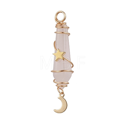 3Pcs 3 Styles Natural Rose Quartz Pointed Copper Wire Wrapped Faceted Bullet Big Pendants PALLOY-JF03572-05-1