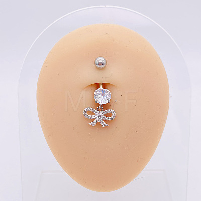 304 Stainless Steel Micro Pave Cubic Zirconia Belly Rings WGADED5-37-1