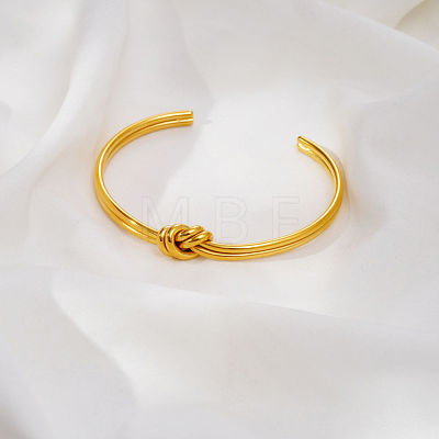 Geometric C-Shaped Double Layer Adjustable 304 Stainless Steel Twisted Knot Cuff Bangles for Women FB2963-1