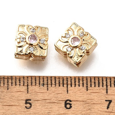 Brass Micro Pave Pearl Pink Cubic Zirconia Beads KK-M318-34G-02-1