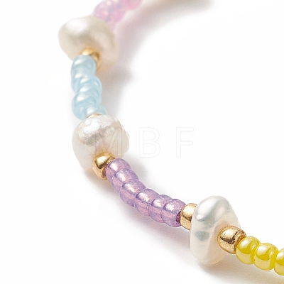 Natural Pearl & Glass Seed Beaded Stretch Bracelet for Women BJEW-JB09930-1