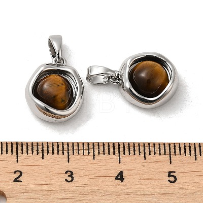 Natural Tiger Eye Brass Flat Round Charms KK-M270-39P-01-1