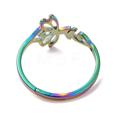 Ion Plating(IP) 304 Stainless Steel Hollow Lotus Adjustable Ring for Women RJEW-M149-32RC-1
