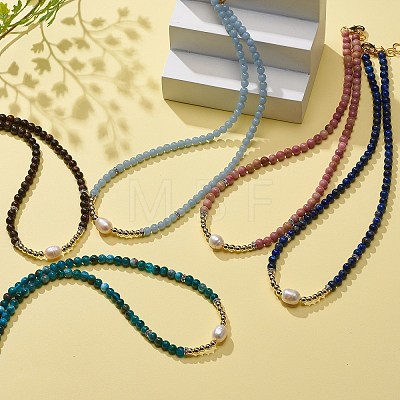 Natural Gemstone & Pearl Beaded Necklace for Women NJEW-JN03998-1