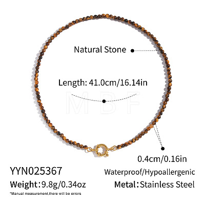 Autumn Winter Natural Tiger Eye Round Beaded Necklaces TB0326-1-1