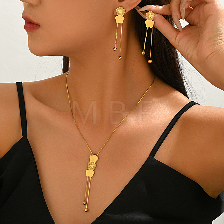 Stainless Steel Flower Earrings & Lariat Necklaces Sets for Women GQ8201-1