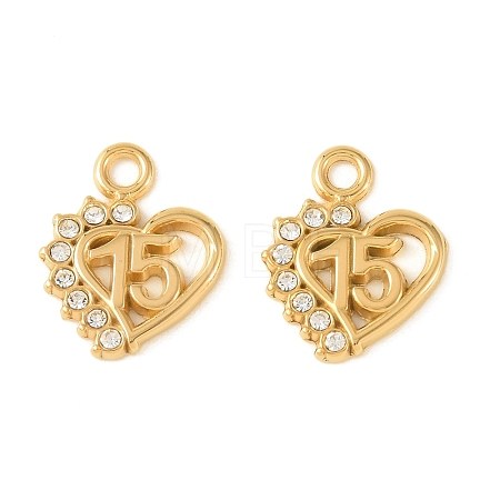 304 Stainless Steel Rhinestone Pendants STAS-L314-03G-1