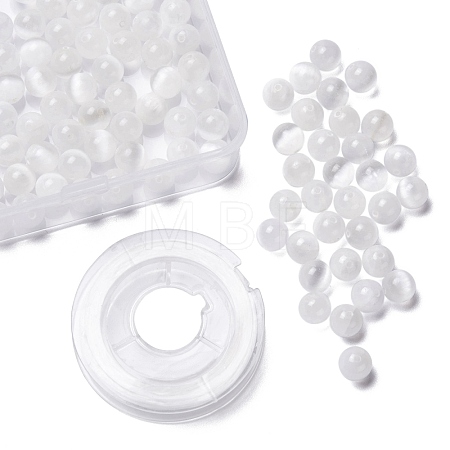 100Pcs 8mm Natural Selenite Beads DIY-LS0002-17-1