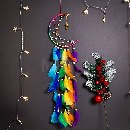 Rainbow Color Moon Feather Tassel Pendant Decorations PW-WG92679-01-1