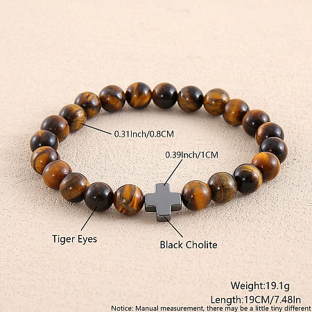 Natural Tiger Eye Round Beaded Stretch Bracelets for Men Women OI3299-4-1