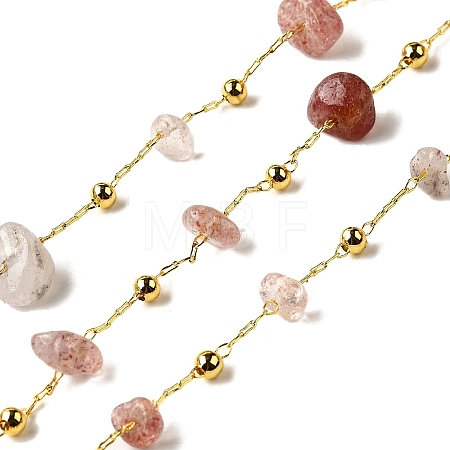 Handmade Natural Strawberry Quartze Chip Beaded Chains CHC-F020-09G-13-1