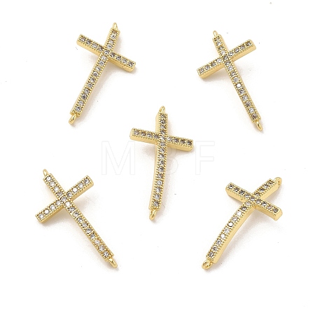 Brass Micro Pave Clear Cubic Zirconia Connector Charms KK-E068-VB332-1