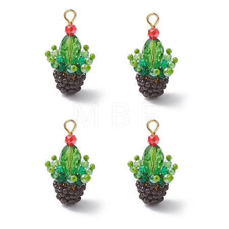 Glass Seed Beaded Cactus Pendants PALLOY-MZ01102-1