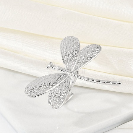 Anti-Tarnish 304 Stainless Steel Dragonfly Open Cuff Rings RJEW-M047-07P-1