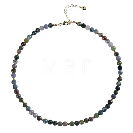 Bohemian 5mm Natural Indian Agate Round Beaded Necklaces for Women MF9684-9-1