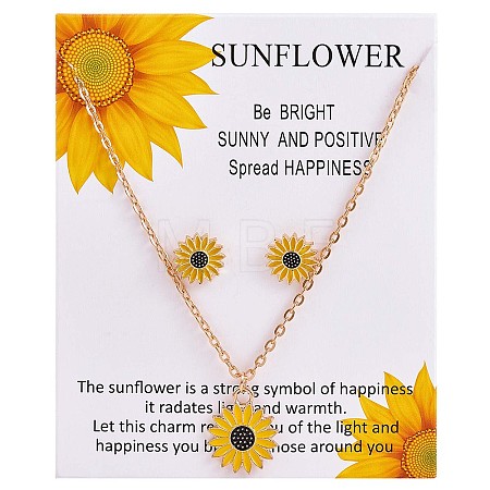 Enamel Sunflower Pendant Necklace and Stud Earrings JX217A-1