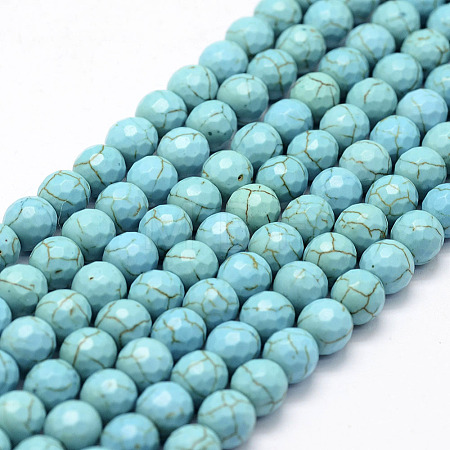 Faceted Synthetical Turquoise Beads Strands X-G-F382-8mm-01-1