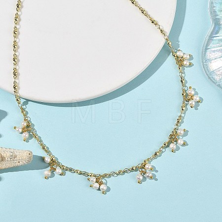 Natural Pearl Beads Potato Multi Pendant Brass Oval Link Chain Necklaces NJEW-JN06514-1