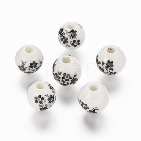 Floral Printed Porcelain Beads PORC-Q201-10mm-5-1