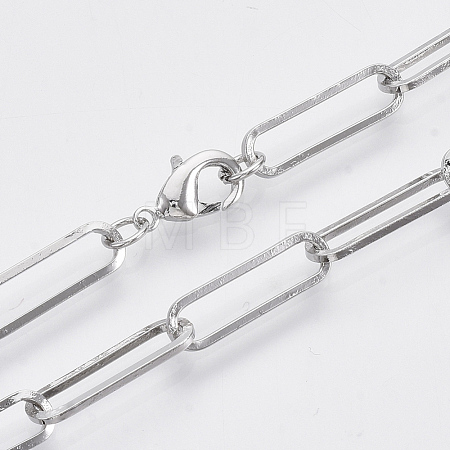 Brass Flat Oval Paperclip Chain Necklace Making MAK-S072-07B-P-1