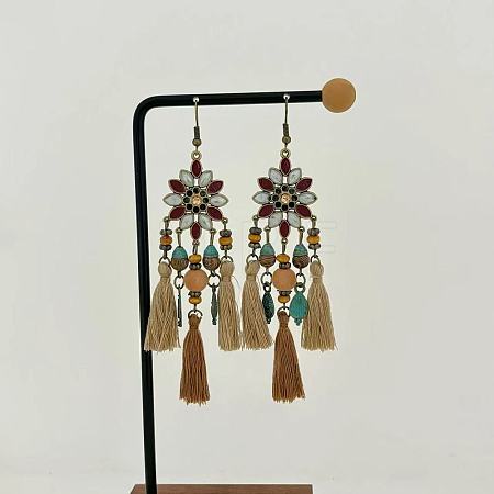 Bohemian Alloy Enamel & Wood & Resin Tassel Chandelier Earrings for Women WGE613F-01-1