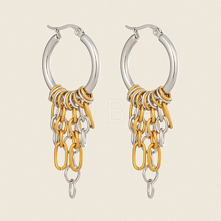 304 Stainless Steel Chain Tassel Hoop Earrings for Women HJ6544-2-1