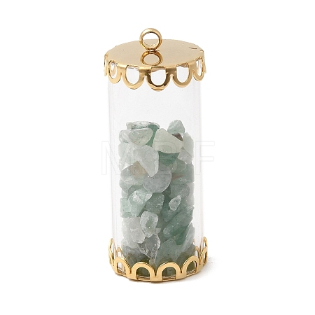 Glass Tube with Natural Green Aventurine Chip Beads Inside Pendants LS-FIND-B054-01G-03-1