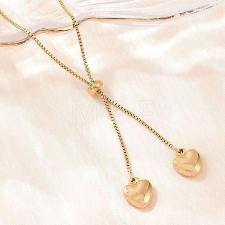 Adjustable 304 Stainless Steel Heart Tassel Box Chain Lariat Necklaces for Women SA-D001-03G-1