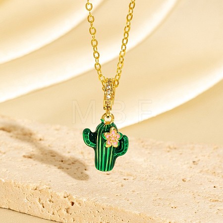 Cinco de Mayo Brass Micro Pave Cubic Zirconia Enamel Cactus Pendant Necklaces FS-WG8A002-03-1