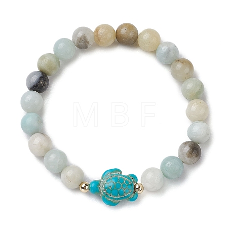 Round Natuarl Flower Amazonite Beaded Stretch Bracelets BJEW-JB10269-02-1