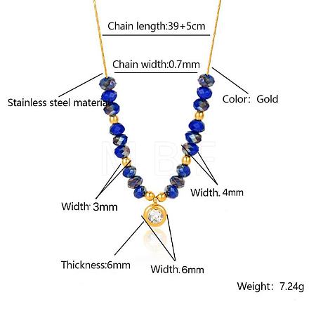 Stainless Steel Crystal Rhinestone Flat Round Pendant Glass Beaded Necklaces for Women GE4228-4-1