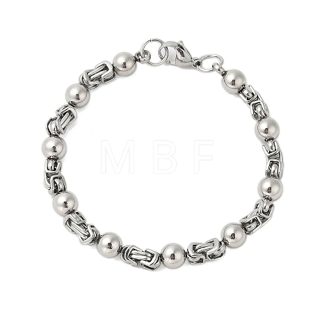 Non-Tarnish Round 304 Stainless Steel Byzantine Chain Bracelets for Men BJEW-B093-06P-1