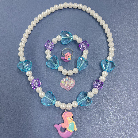 Resin & Glass Bead Pendant Necklaces & Charm Bracelets & Rings Sets FS-WGCCE83-02-1