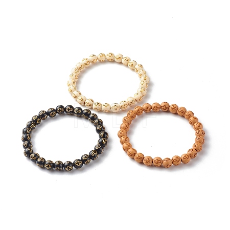 Imitation Wood Plating Acrylic Beads Stretch Bracelet Sets BJEW-JB06592-1