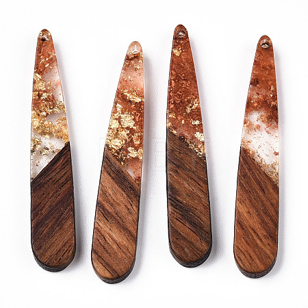 Transparent Resin & Walnut Wood Pendants X-RESI-N039-69D-1