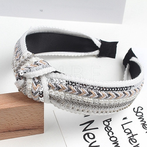 Sequin Ethnic Style Rhinestone Pearl Hair Band PW-WG10983-01-1