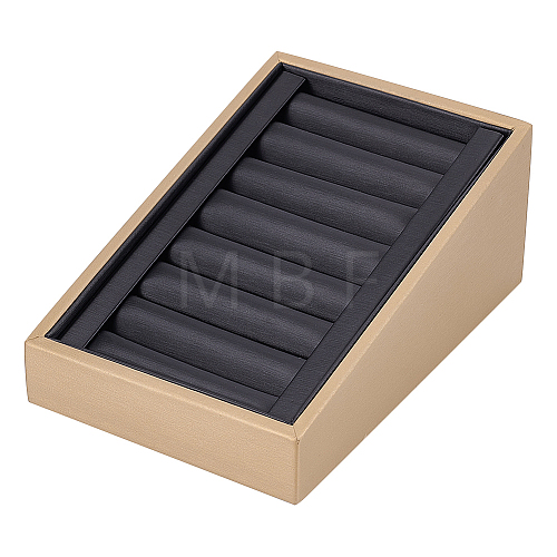 7-Slot Brushed PU Leather Covered Wood Finger Ring Display Trays RDIS-WH0006-25B-1