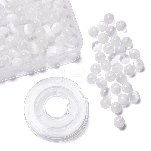 100Pcs 8mm Natural Selenite Beads DIY-LS0002-17-1