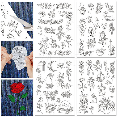 4 Sheets 11.6x8.2 Inch Stick and Stitch Embroidery Patterns DIY-WH0455-005-1